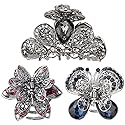 kilofly 3pc Vintage Crystal Hair Claw Clips Long Thick Hair Metal Clamps