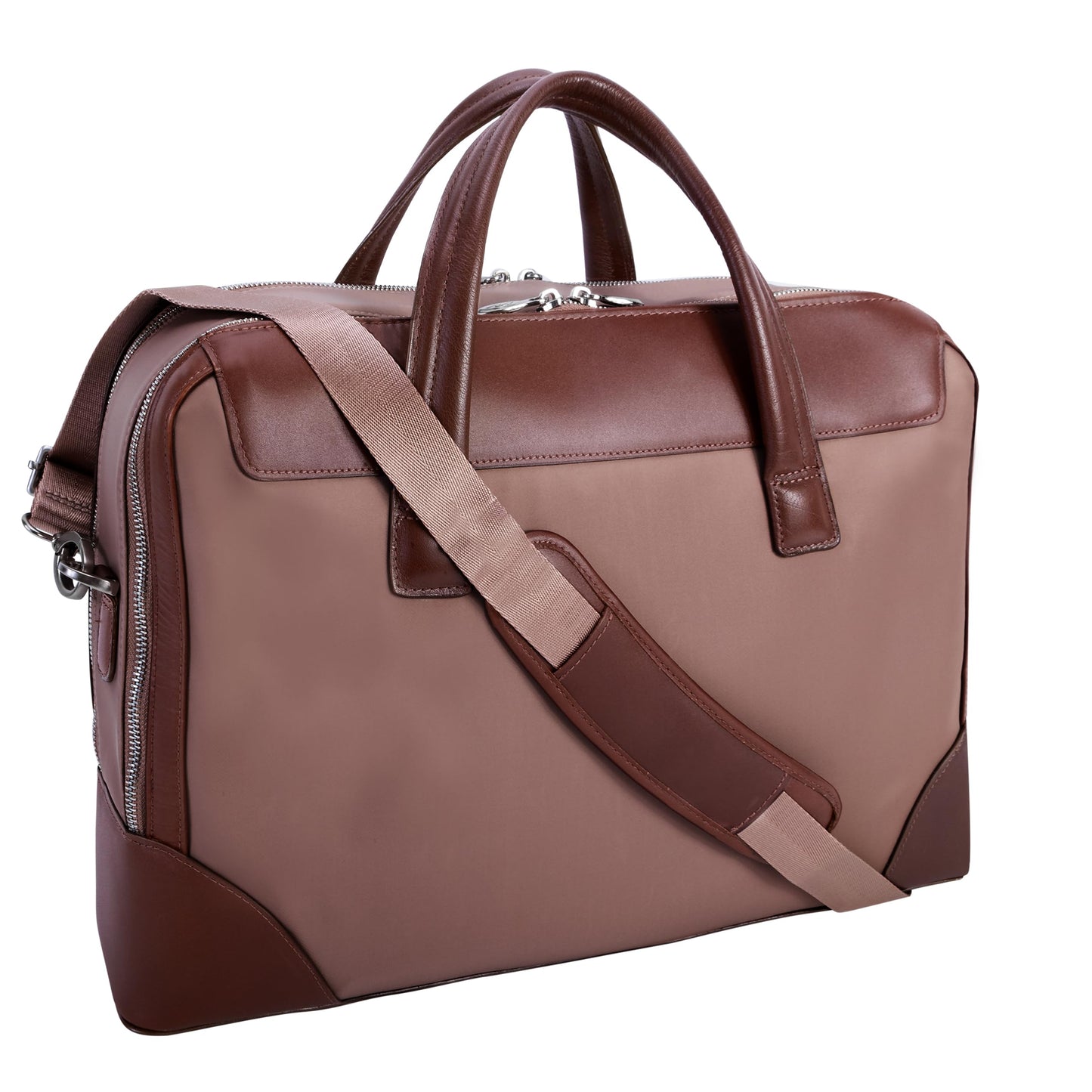 McKleinUSA N Series, Harpswell, Nano Tech-Light Nylon with Leather Trim, 17" Nylon Dual Compartment Laptop Briefcase, Khaki (18564), One Size