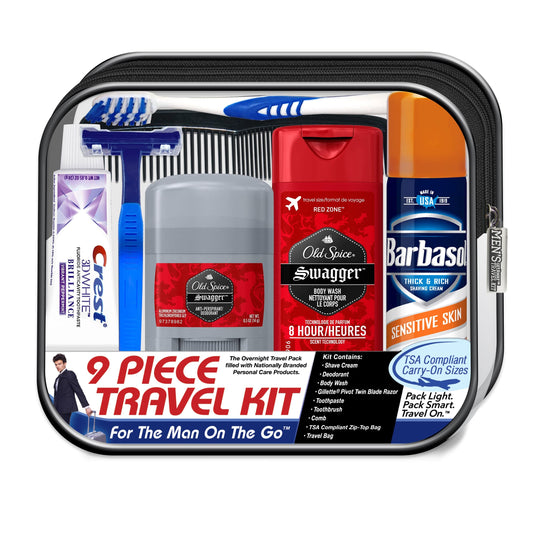 Convenience Kits International Men's Deluxe, 9-Piece Kit with Travel Size TSA Compliant Essentials , Featuring: Old Spice Products in Reuseable