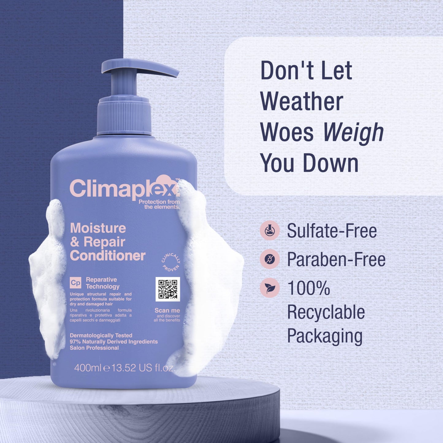 Climaplex Moisture and Repair Shampoo and Conditioner Set - Soothes and Purifies Scalp - Detangles Knots - Non-Greasy Formula - All Hair Types - 2 pcs