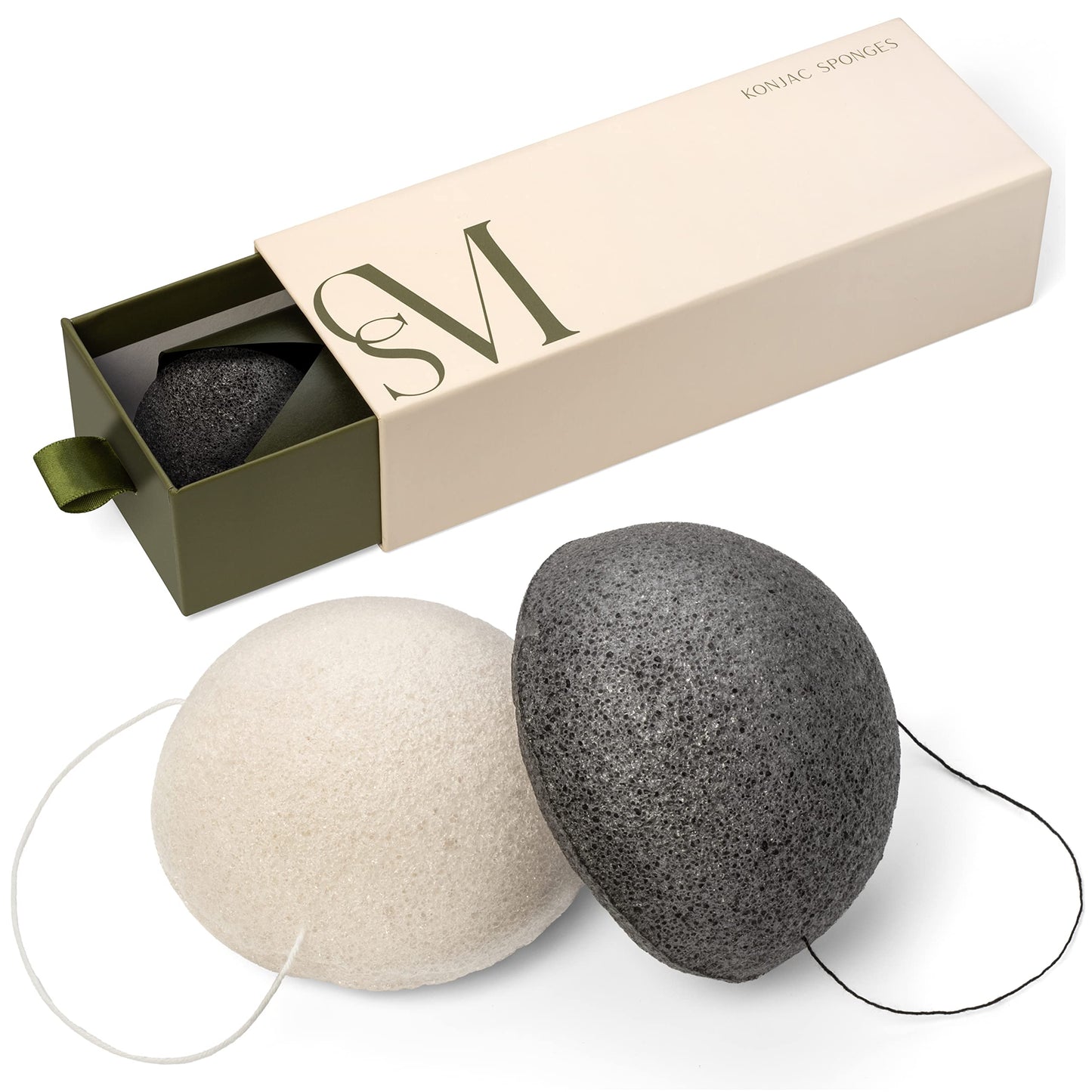 CSM Organic Konjac Sponges 3-Pack for Gentle Exfoliating - Facial Cleansing Sponge with Activated Bamboo Charcoal to Clean Pores, Remove Impurities