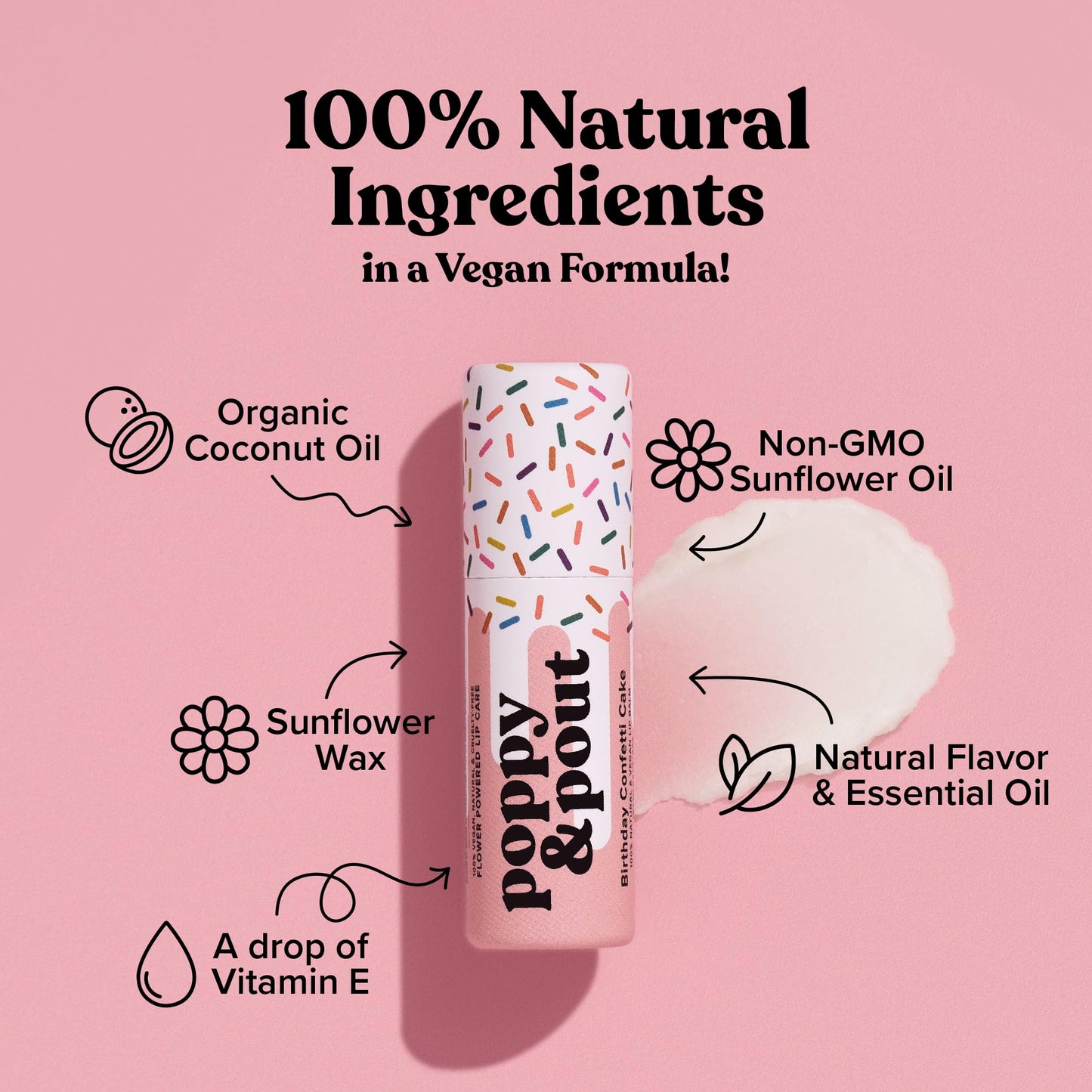 Poppy & Pout Birthday Cake Jumbo Lip Balm | All Natural Lip Balms & Moisturizers | Hydrates with Beeswax, Vitamin E, Organic Coconut Oil |