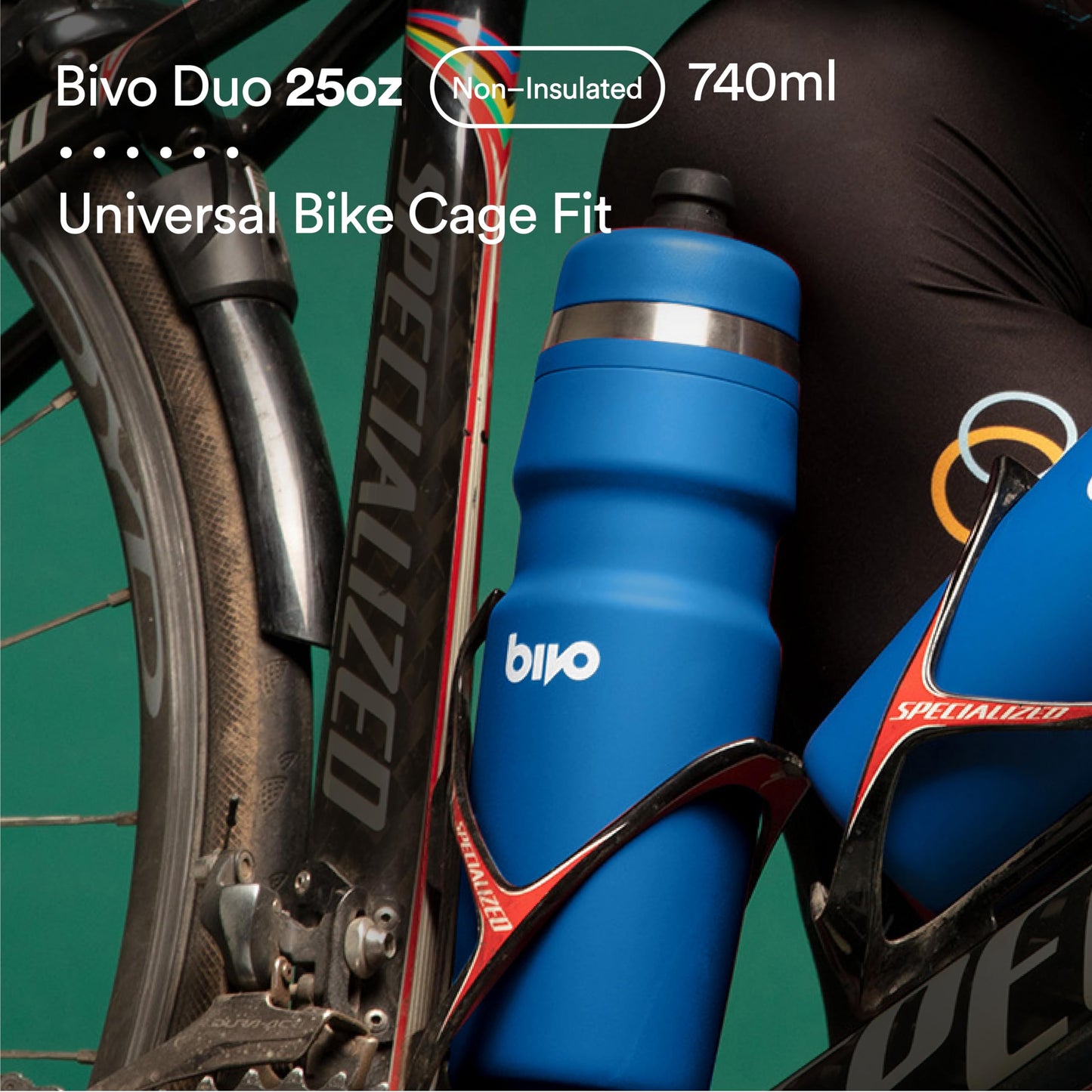 Bivo Duo 25oz Non Insulated Stainless Steel Bike Water Bottle - Lightweight for Cycling, Hiking, Sports - No Plastic Taste, Fits Most Cages…