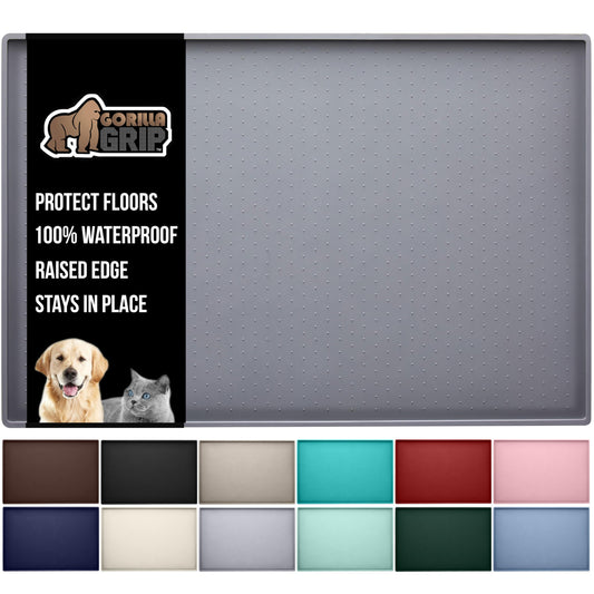 GORILLA GRIP Waterproof Silicone Pet Feeding Mat 18.5x11.5 – Raised Edge, Spill-Proof, BPA-Free Floor Protector for Dogs & Cats