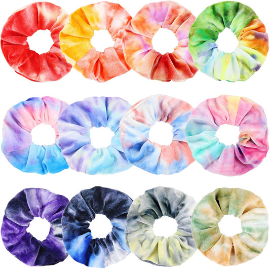IVARYSS Scrunchies for Girls, 12 Pcs Tie Dye Velvet Scrunchies for Hair, Soft Rainbow Ponytail Holder, Cute Candy Colors Elastic Hair Bands for Teens Beauty & Personal Care IVARYSS