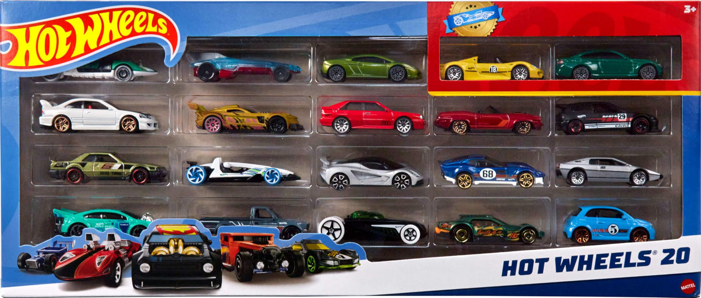 Hot Wheels Toy Cars 20-Pack, Set of 20 Die-Cast 1:64 Scale Toy Sports & Race Vehicles for Kids & Collectors (Styles May Vary)