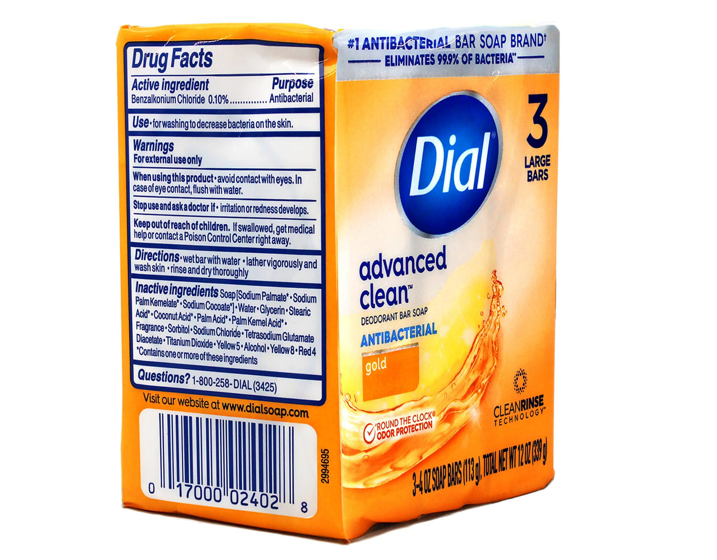 Dial Antibacterial Deodorant Bar Soap, Gold, Moisture Balance - 4 Ounce, 3 Bars (2 Pack)