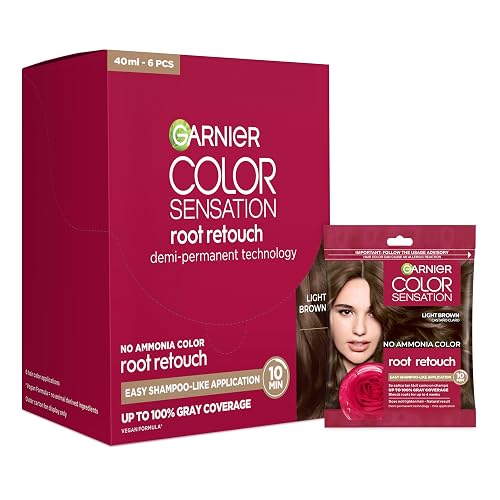 Garnier Color Sensation Root Retouch, Demi Permanent Hair Dye for Roots with 100% Gray Coverage and No Ammonia, Light Brown 6.0, Pack of 6 (Packaging