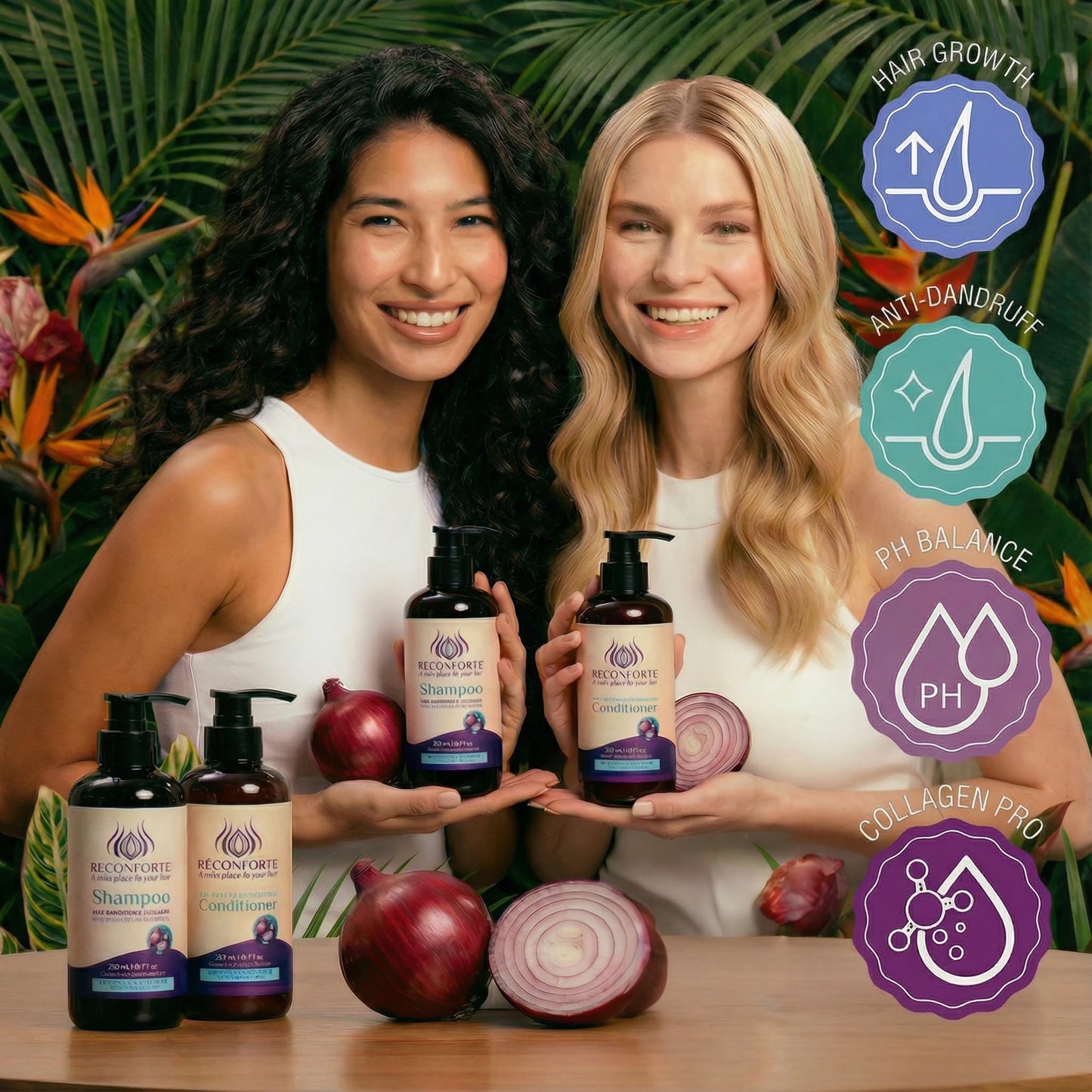 Rêconforte Onion Shampoo and Conditioner Set, 500ml / 16.9 fl oz Volumizing Formula for Fuller, Thicker-Looking Hair, Keratin Growth Formula, Paraben
