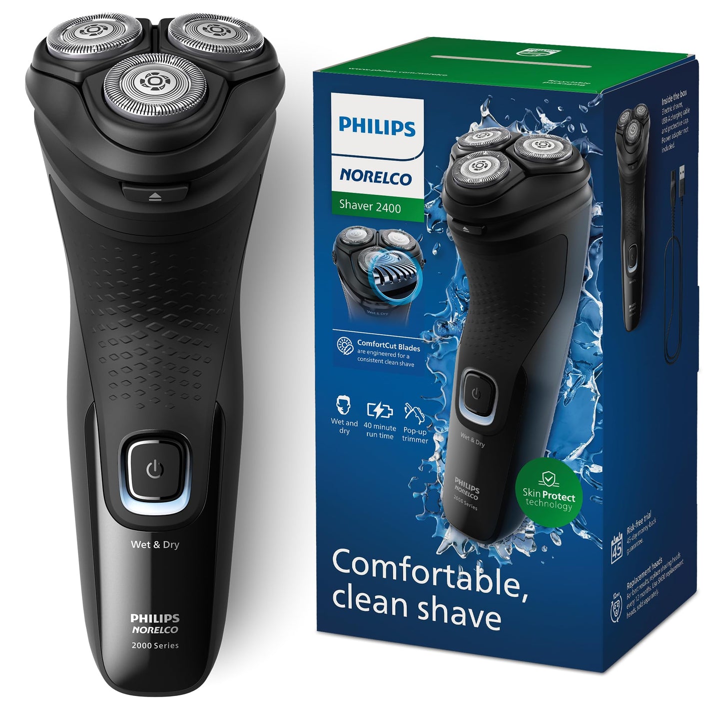 Philips Norelco Shaver 2400 Series, Wet and Dry Electric Shaver, Pop-up Trimmer, P-Cap, Deep Black, Model X3001/90 Beauty and Personal Care Norelco