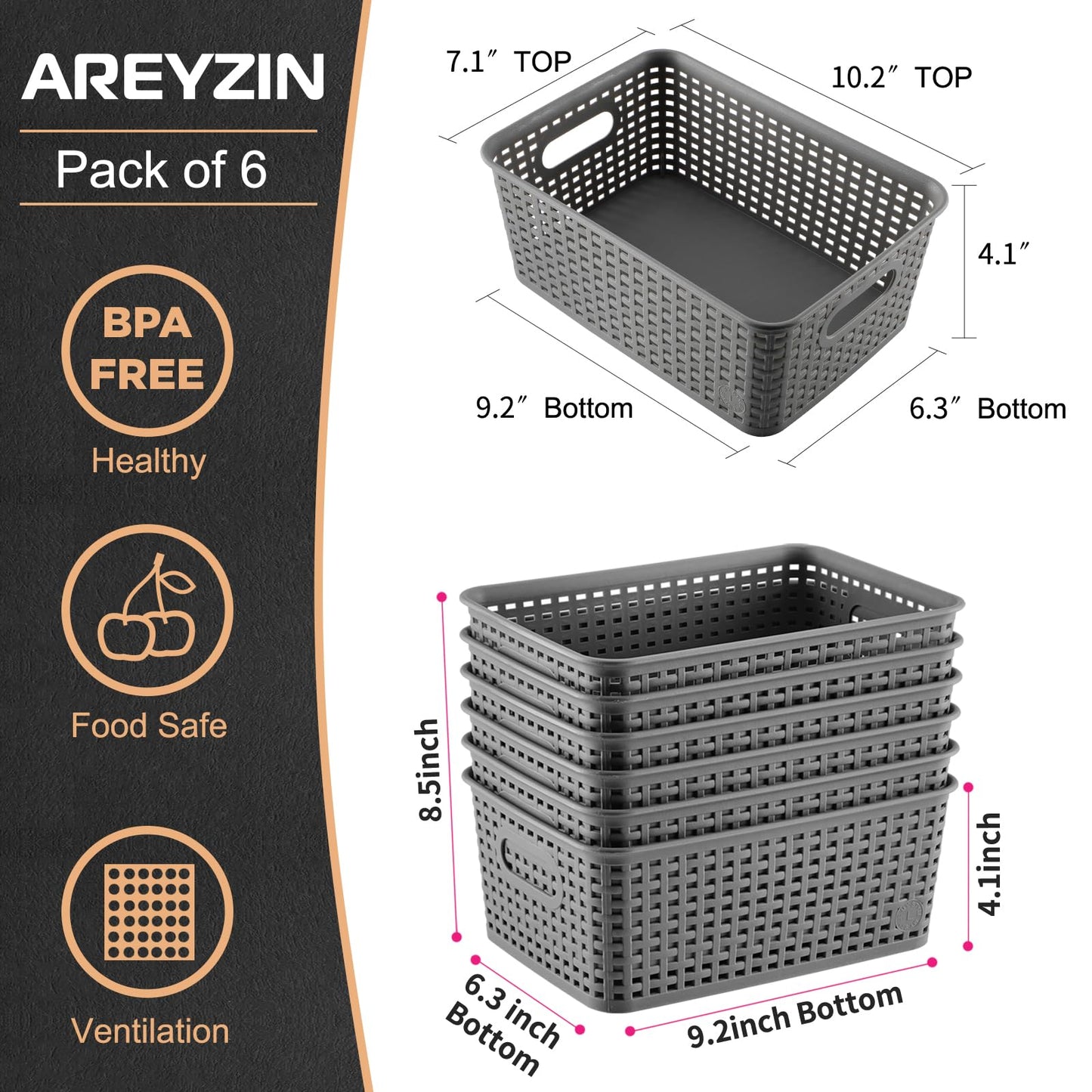 AREYZIN Plastic Storage Baskets Bins With Lid Organizing Container Lidded Knit Storage Organizer Bins for Shelves Drawers Desktop Closet Playroom…