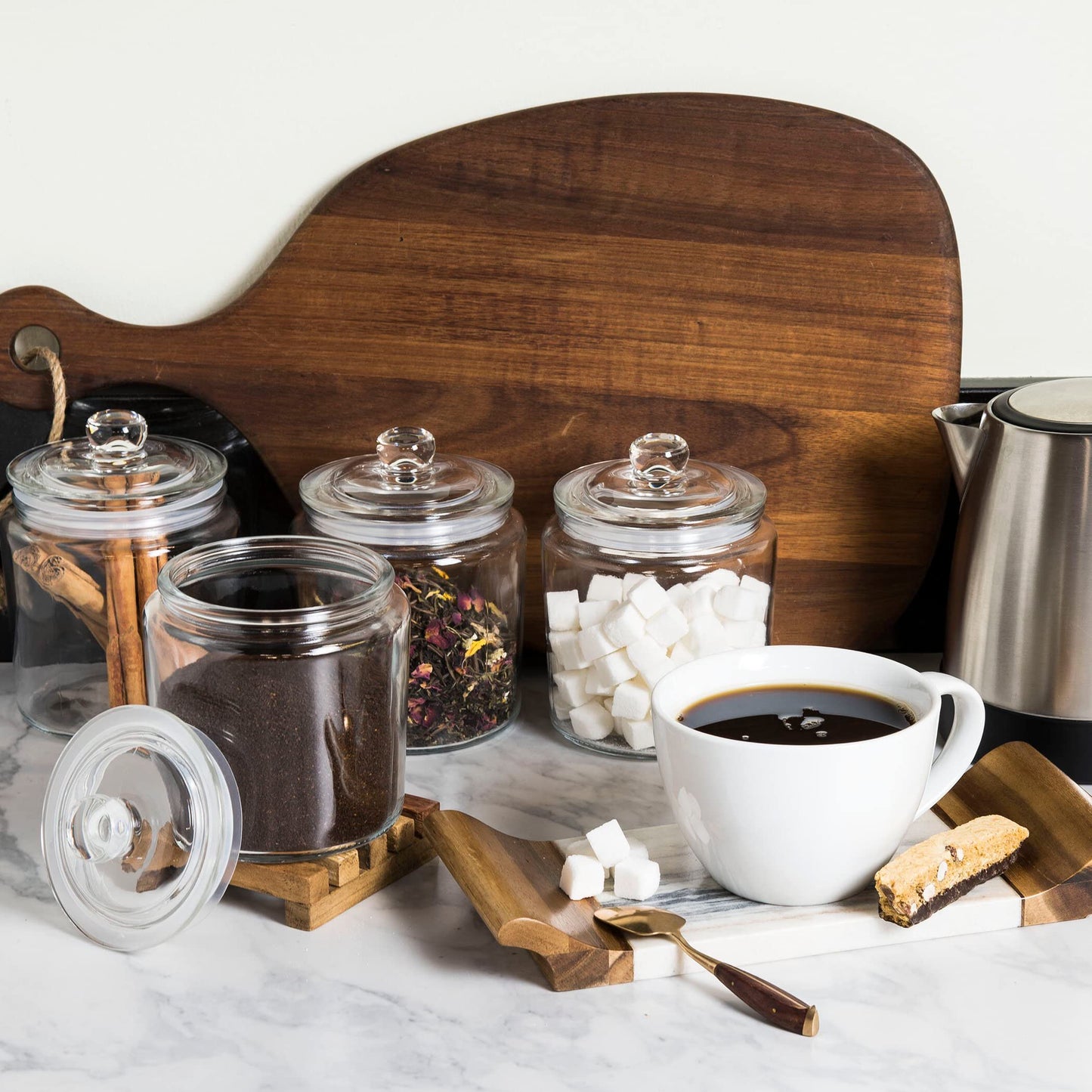 1 Gallon Glass Cookie Jars + Labels & Marker - Set of 2 Canister Sets for Kitchen Counter with Airtight Lids, Sugar Packet Holders Food Storage…