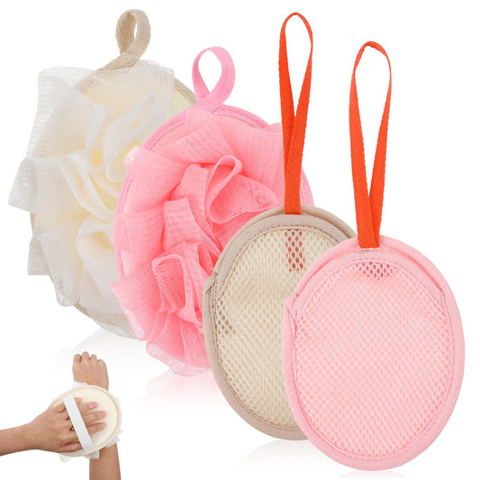WJIAAA Mini Loofah Travel Size, 2 Pcs Small Loofah with 2 Pcs Soap Saver Pouch, Soft Exfoliating Sponge for Shower & Bath, Polyester Material Beauty and Personal Care WJIAAA