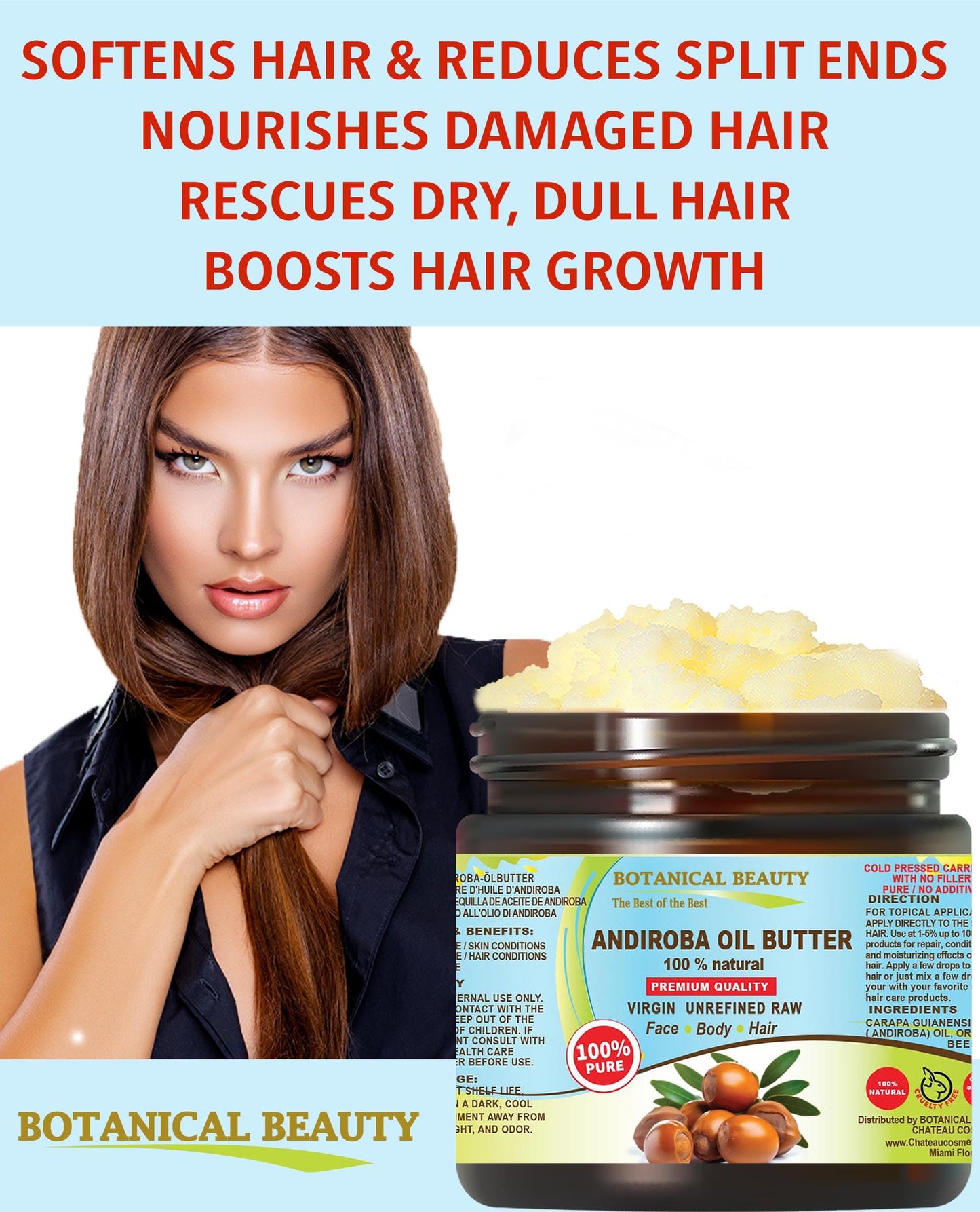 Botanical Beauty Andiroba Oil Butter Raw Pure Natural VIRGIN UNREFINED Cold-Pressed for Face, Skin, Body, Hair, Lip, Nails. Rich in Vitamin E, Vitamin