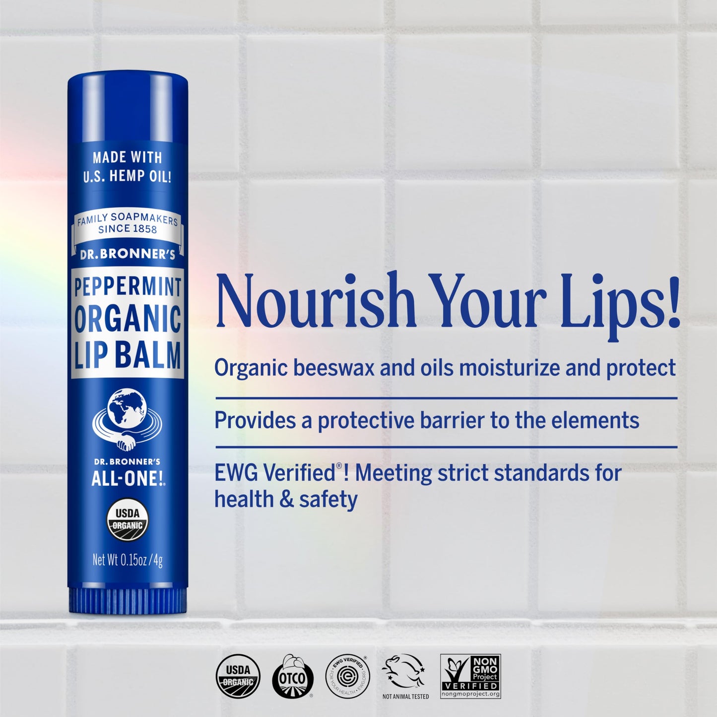 Dr. Bronner's - Organic Lip Balm (Peppermint, .15 ounce, 6-Pack) - Made with Organic Beeswax and Avocado Oil, For Dry Lips, Hands, Chin or Cheeks