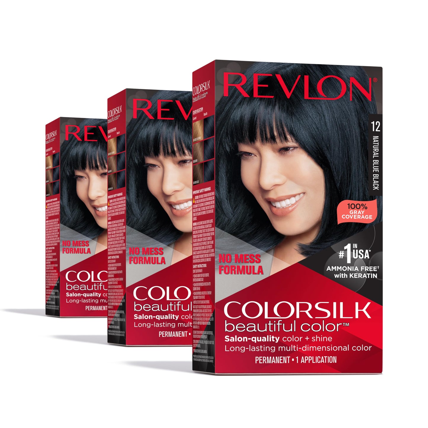 Revlon Colorsilk Beautiful Color Permanent Hair Color, (OLD VERSION) 12 Natural Blue Black (Pack of 3)