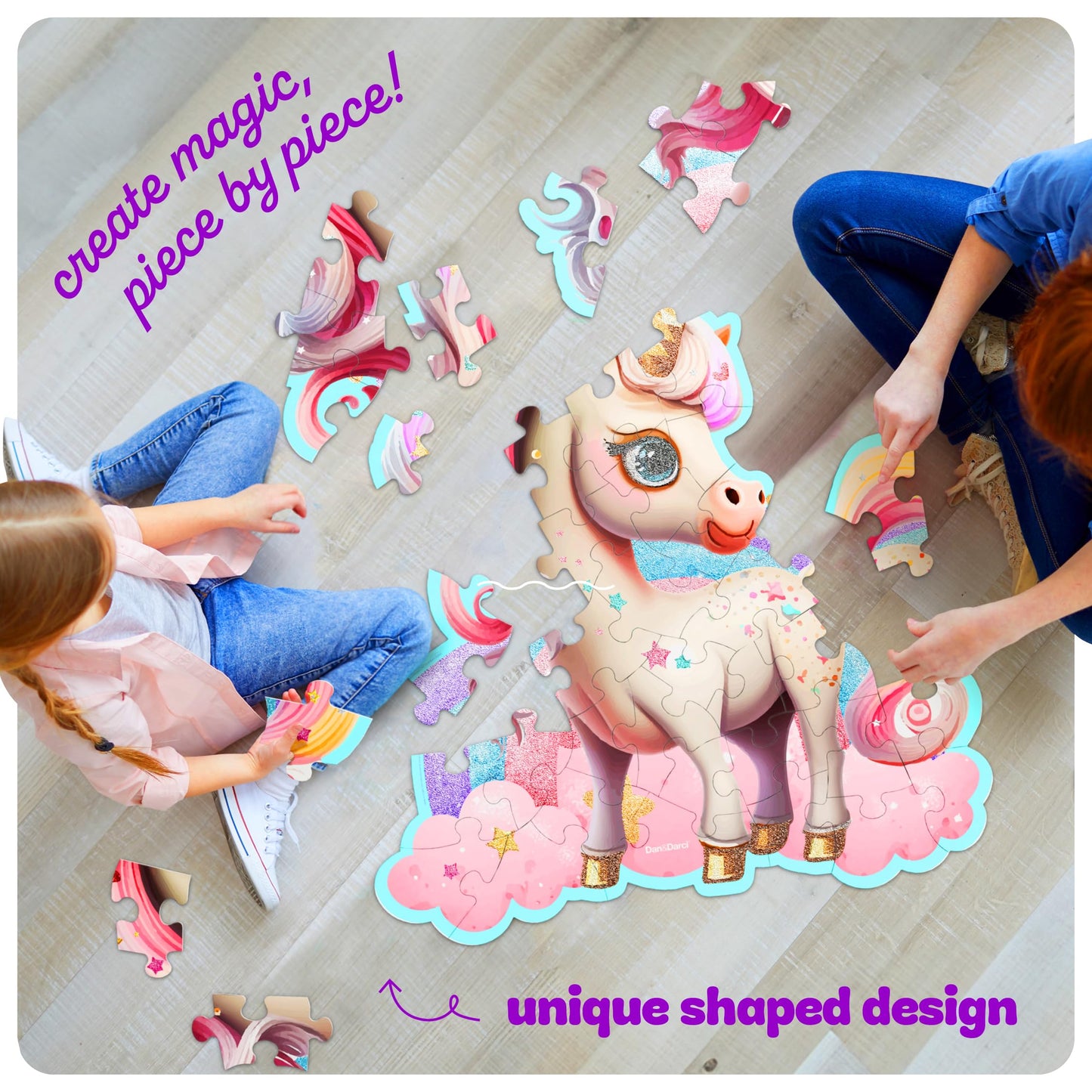 Dan&Darci Jumbo Shimmery Unicorn Floor Puzzle – 45-Piece Toddler Puzzle for Kids Ages 3–6, Easter & Birthday Gift for Girls