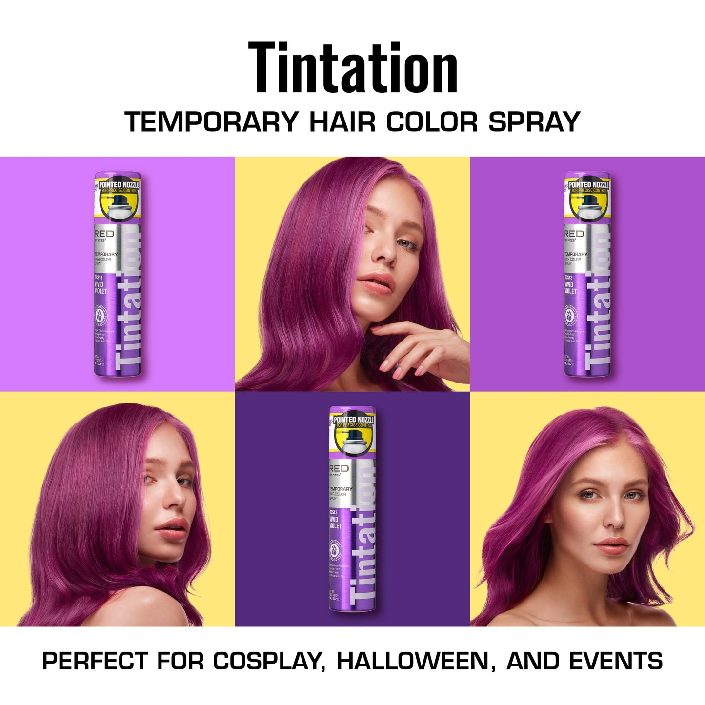 Red by Kiss Tintation Temporary Hair Color Spray 2.82oz, Quick-Dry & Smudge-Proof, Vivid Color Washable Hair Dye, Styling Spray Cosplay Halloween