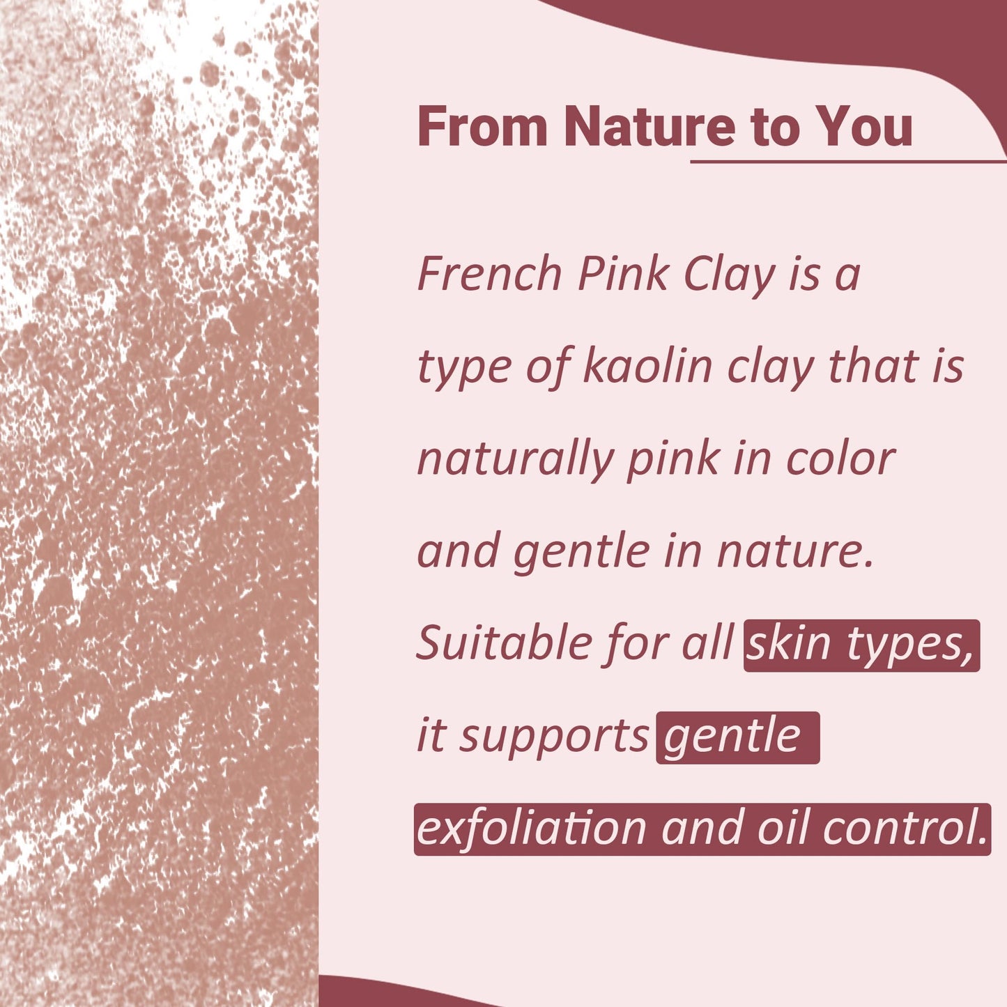 French Pink Clay powder by mi nature | 227g(8 oz) (½ pound) | Montmorillonite Pink-Clay | French Rose Clay | Face mask | natural powder