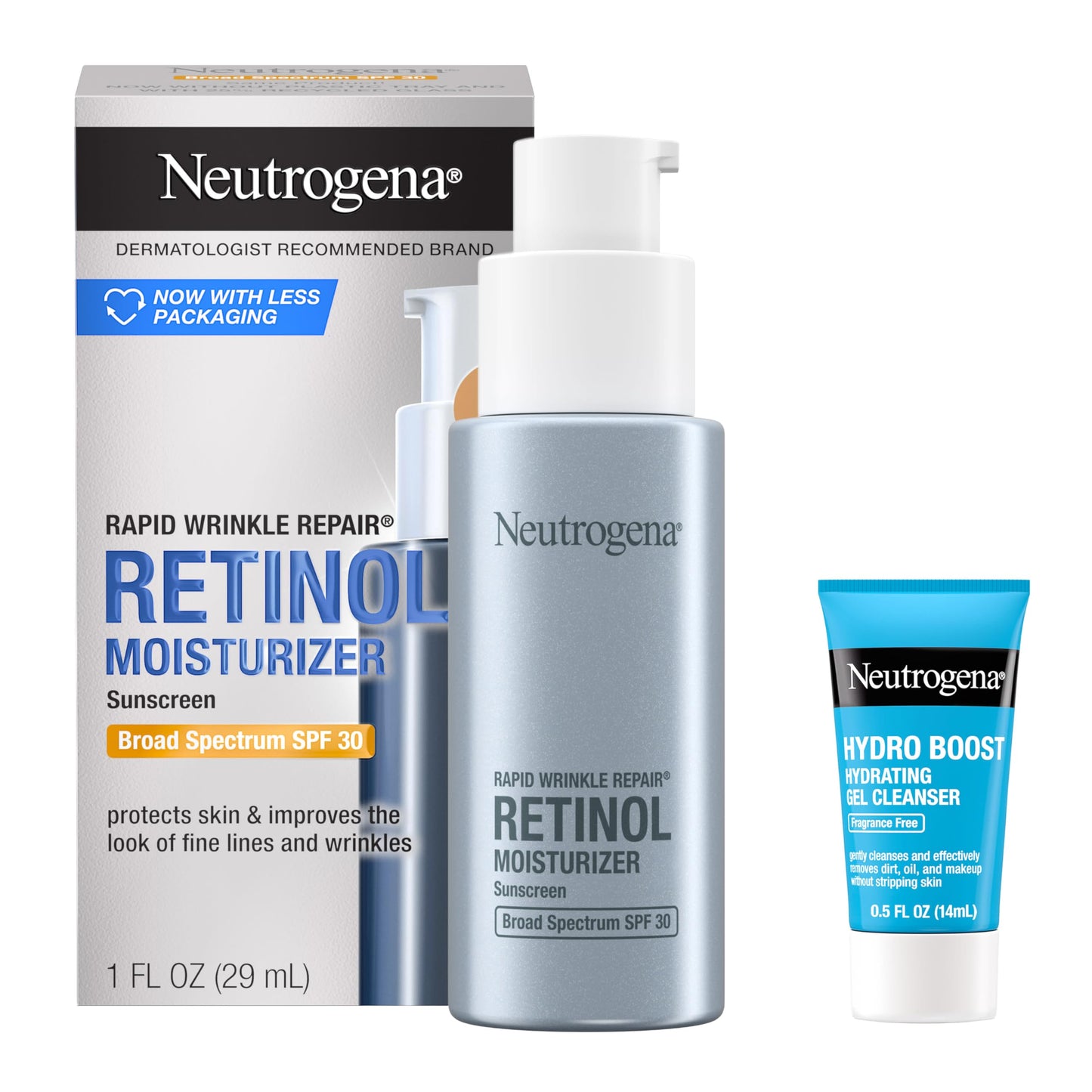 Neutrogena Rapid Wrinkle Repair Retinol Face Moisturizer with SPF 30, Daily Anti-Aging Face Cream, Retinol & Hyaluronic Acid & Trial Size Hydro Boost