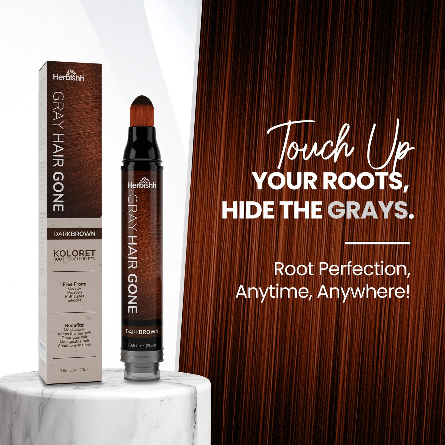 Herbishh Hair Root Touch-up Pen, Instant Gray Coverage & Hair Loss Cover up, Concealer for Thin Hairlines, Water Resistant & Semi Permanent Smudge