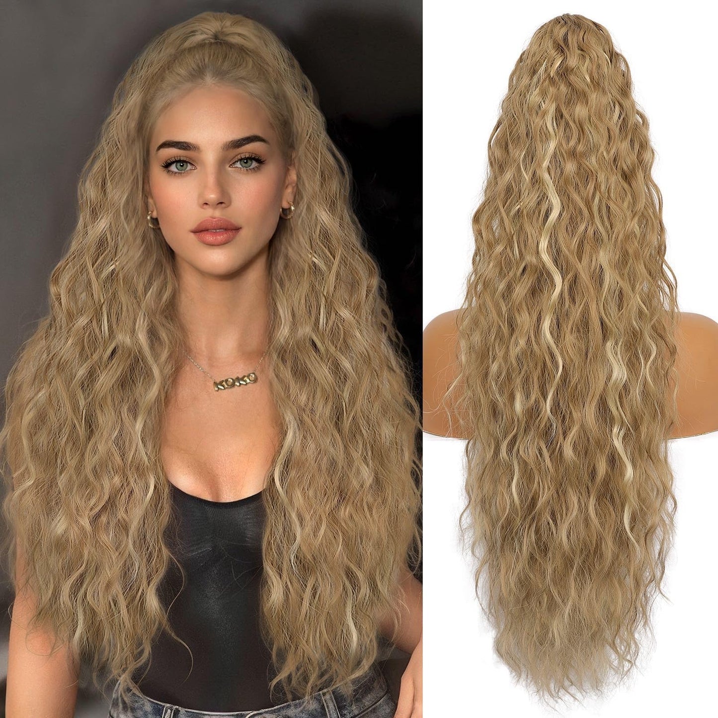 ORSUNCER Ponytail Extension Claw 18" Curly Pony Tail Clip in Claw Hair Extensions Fluffy Natural Looking Synthetic Hairpiece for Women Blonde Beauty and Personal Care ORSUNCER Default Title