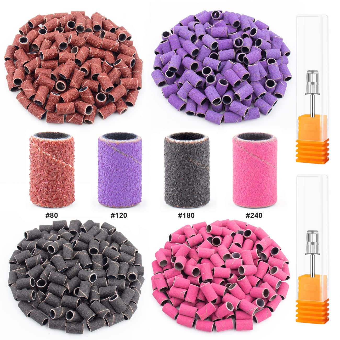 Rolybag Sanding Bands for Nail Drill Nail Sanding Bands Professional Sanding bit Nails 240 Pieces 4 Color Coarse Fine Grit Efile Sand Set