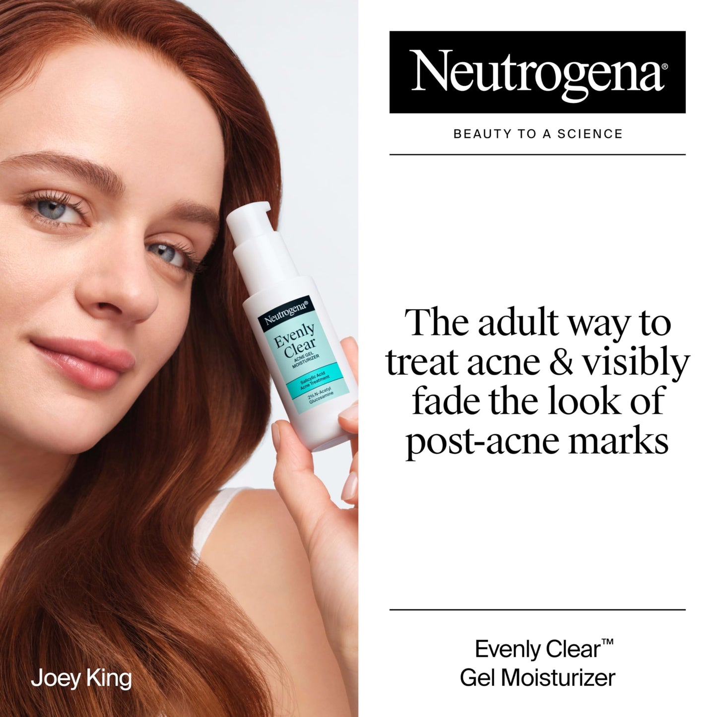 Neutrogena Evenly Clear Acne Gel Moisturizer with Salicylic Acid & N-Acetyl Glucosamine, Lightweight Non-Greasy Face Moisturizer Helps Treat Breakouts