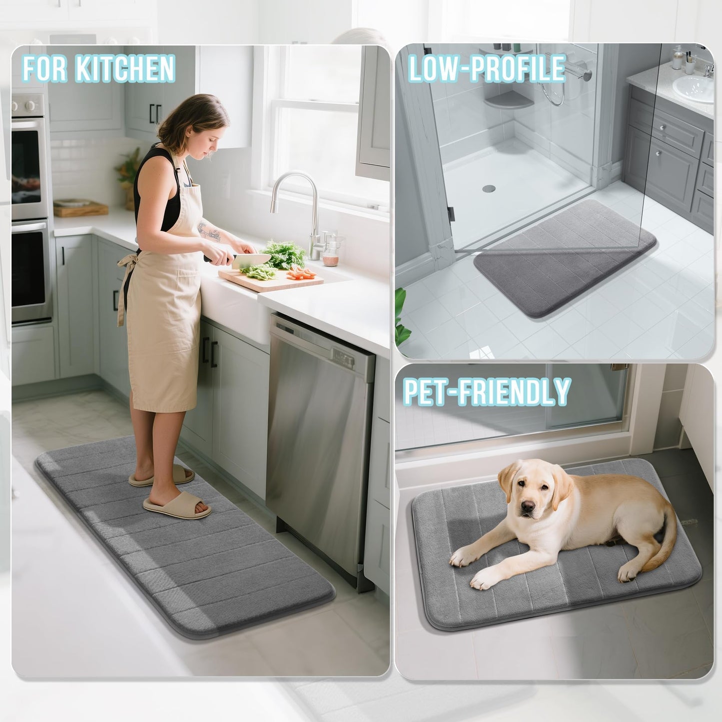 Yimobra Memory Foam Bath Mat, Super Soft & Absorbent, Non-Slip, Quick Dry, Machine Washable Rug for Bathroom, Tub & Shower, 24x17 in, Gray