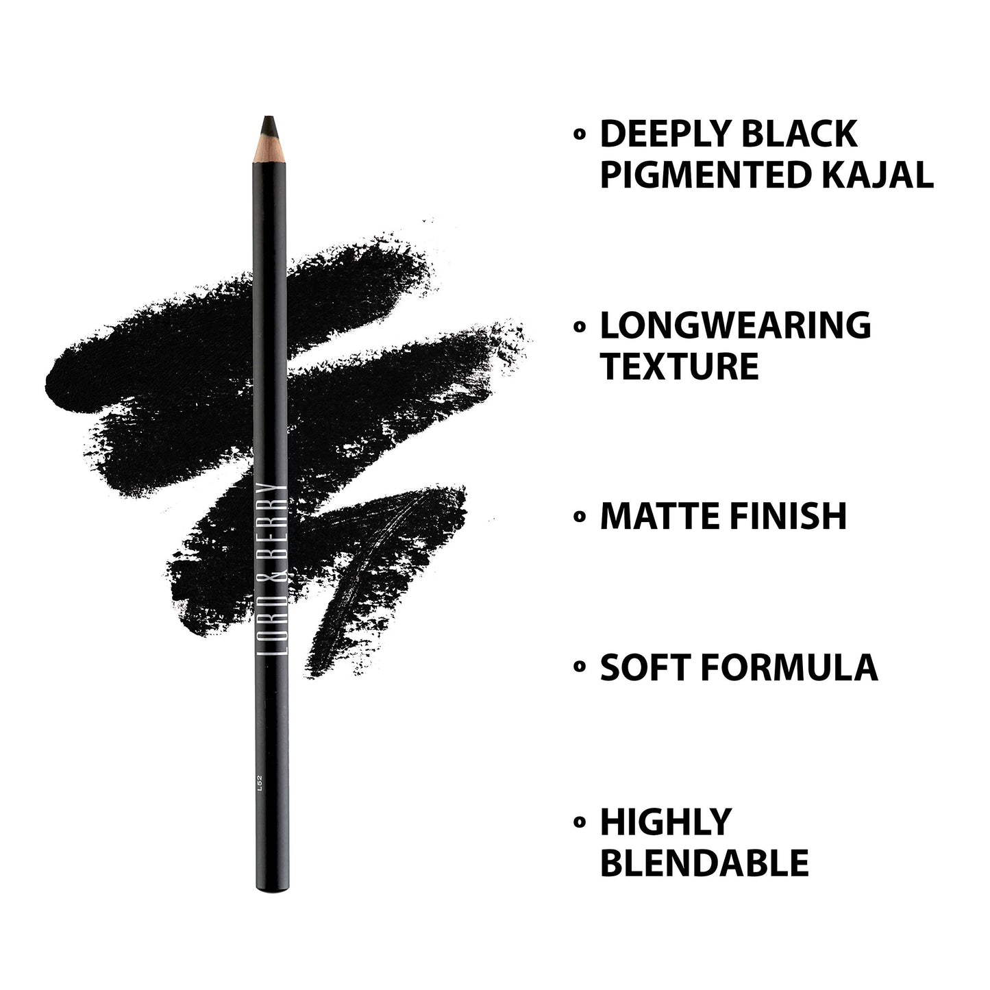 Lord & Berry Couture Kohl Kajal Eyeliner Pencil, Deep Black, Water-Resistant, Lasts Long, Cruelty-Free, Ophthalmologist Tested