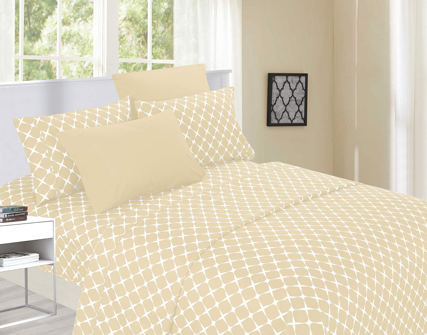 Elegant Comfort Luxury Soft Bed Sheets Bloomingdale Pattern - 1500 Premium Hotel Quality Microfiber Softness Wrinkle and Fade Resistant (6-Piece)