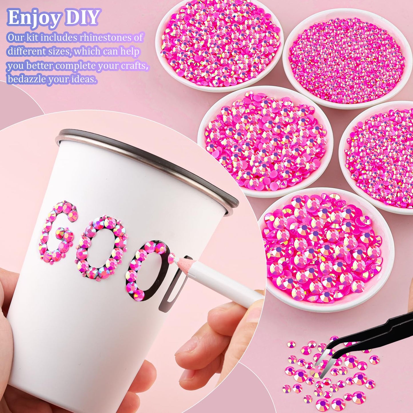 30000Pcs Resin Rhinestones for Bedazzling with Tweezers, Hot Pink AB Rhinestones for Crafting with B7000 Jewelry Glue for DIY Crafts Clothing Tumblers Beauty and Personal Care TINKRSTUFF