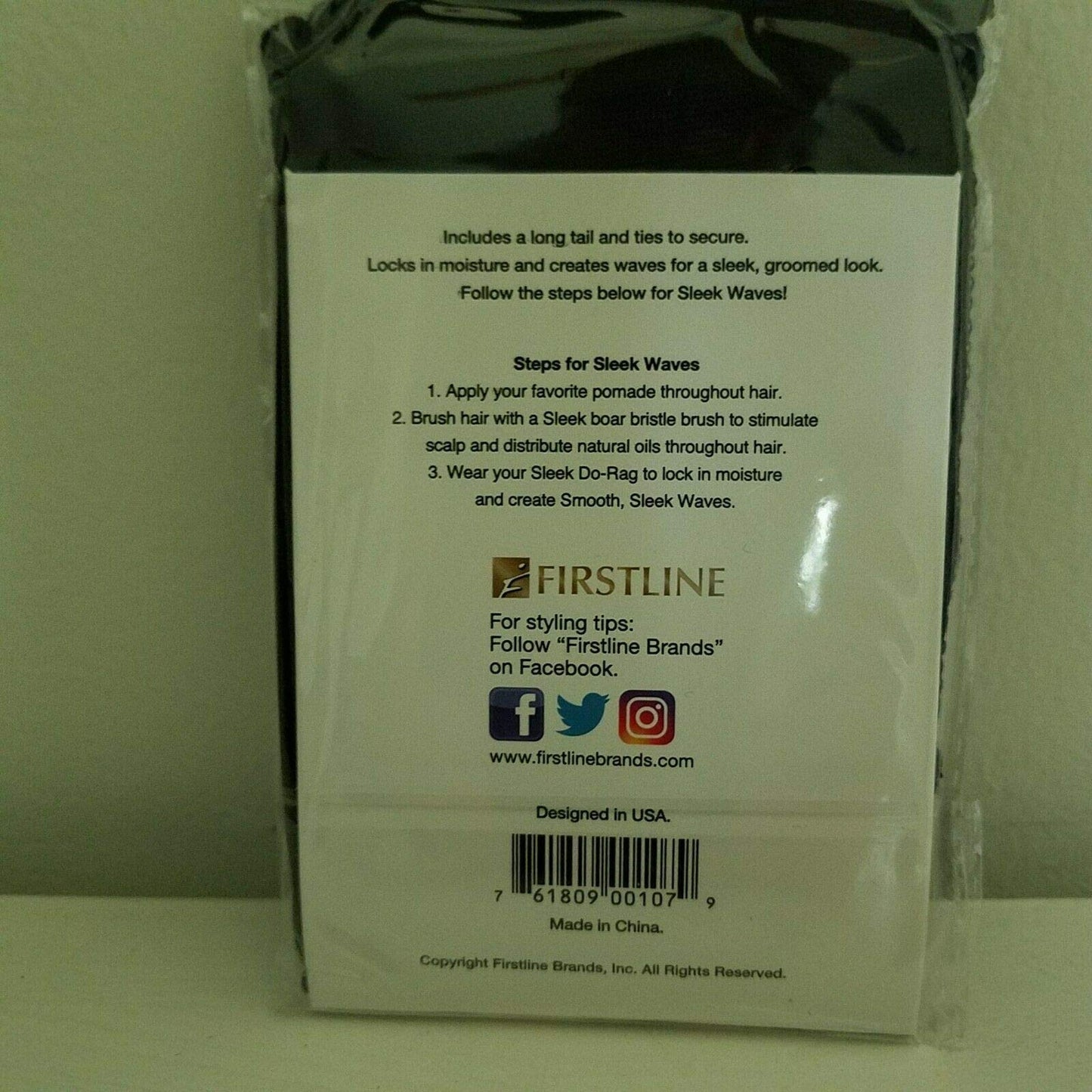 FIRSTLINE SLAM BY SLEEK I LAY IT DOWN Black Wave Hair Cap Do-Rag Du-Rag Due Rag