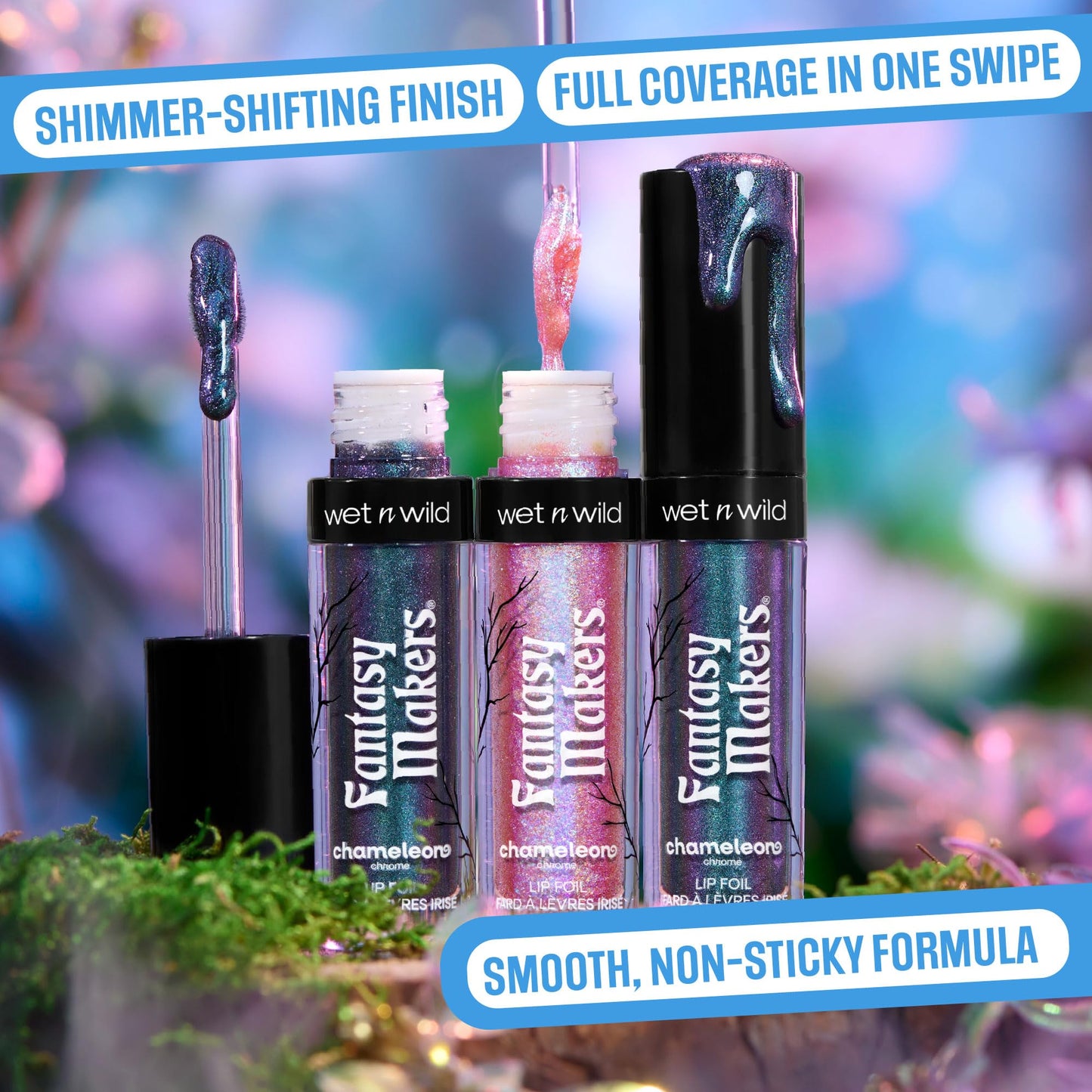 wet n wild Halloween Fantasy Makers Chameleon Chrome Lip Foil, Intense Multi-Chrome Pigment, Mesmerizing Blendable Color Shift Foil Finish