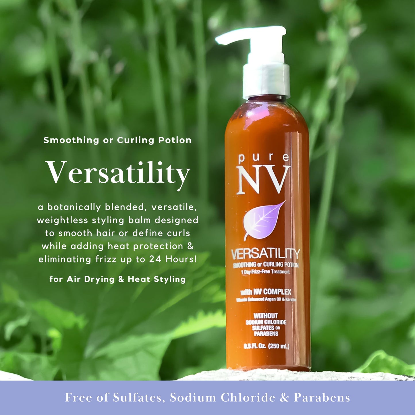 Pure NV Versatility 1 Day Frizz Free Treatment Smoothing & Curling Lotion, Made From Natural Vitamins & Minerals, Keratin, Collagen & Argan Oil