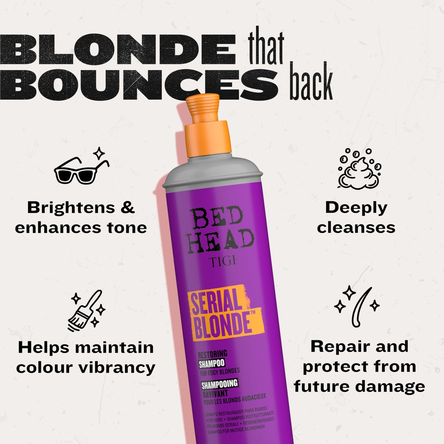 TIGI Bed Head Serial Blonde Restoring Shampoo for Damaged Blonde Hair, Hydrolyzed Keratin, 20.29 fl oz