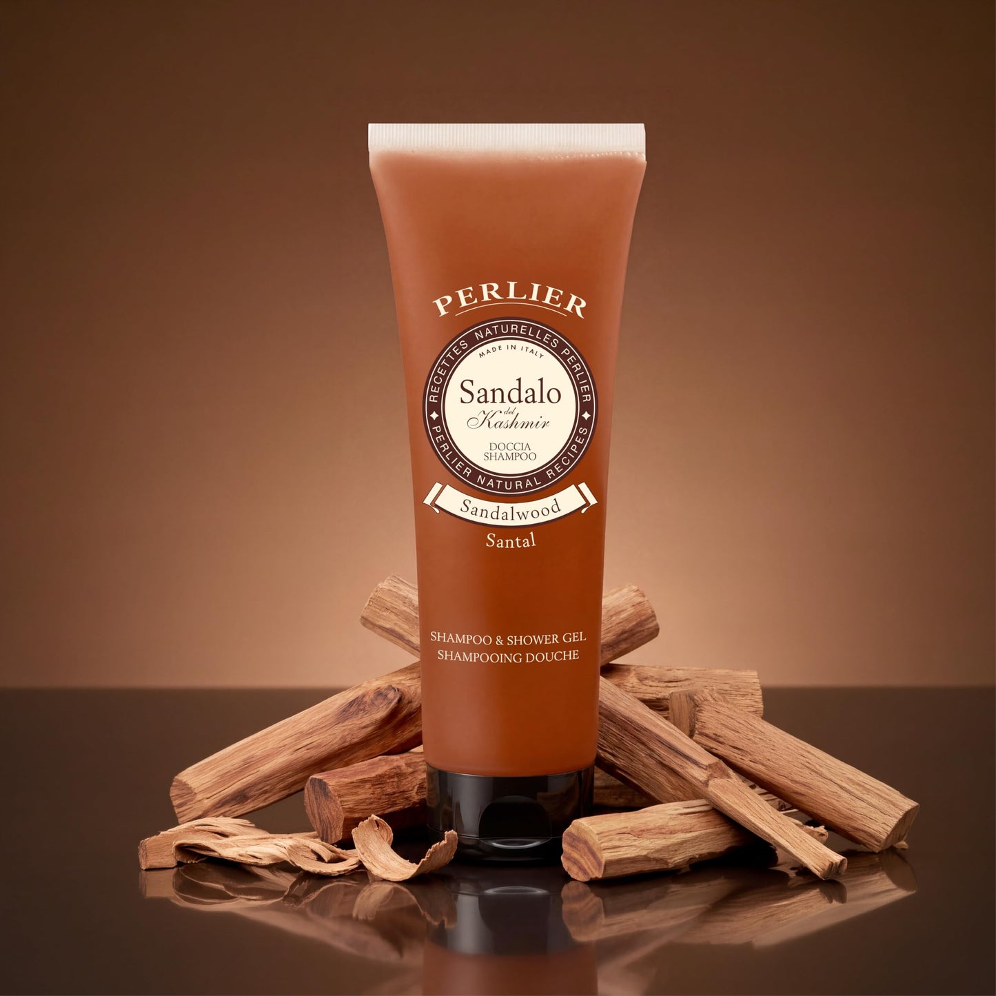 Perlier: "Sandalo del Kashmir" Shampoo & Shower Gel, Sandalwood Scent 8.4 Fluid Ounces (250mL) Tube [ Italian Import ]
