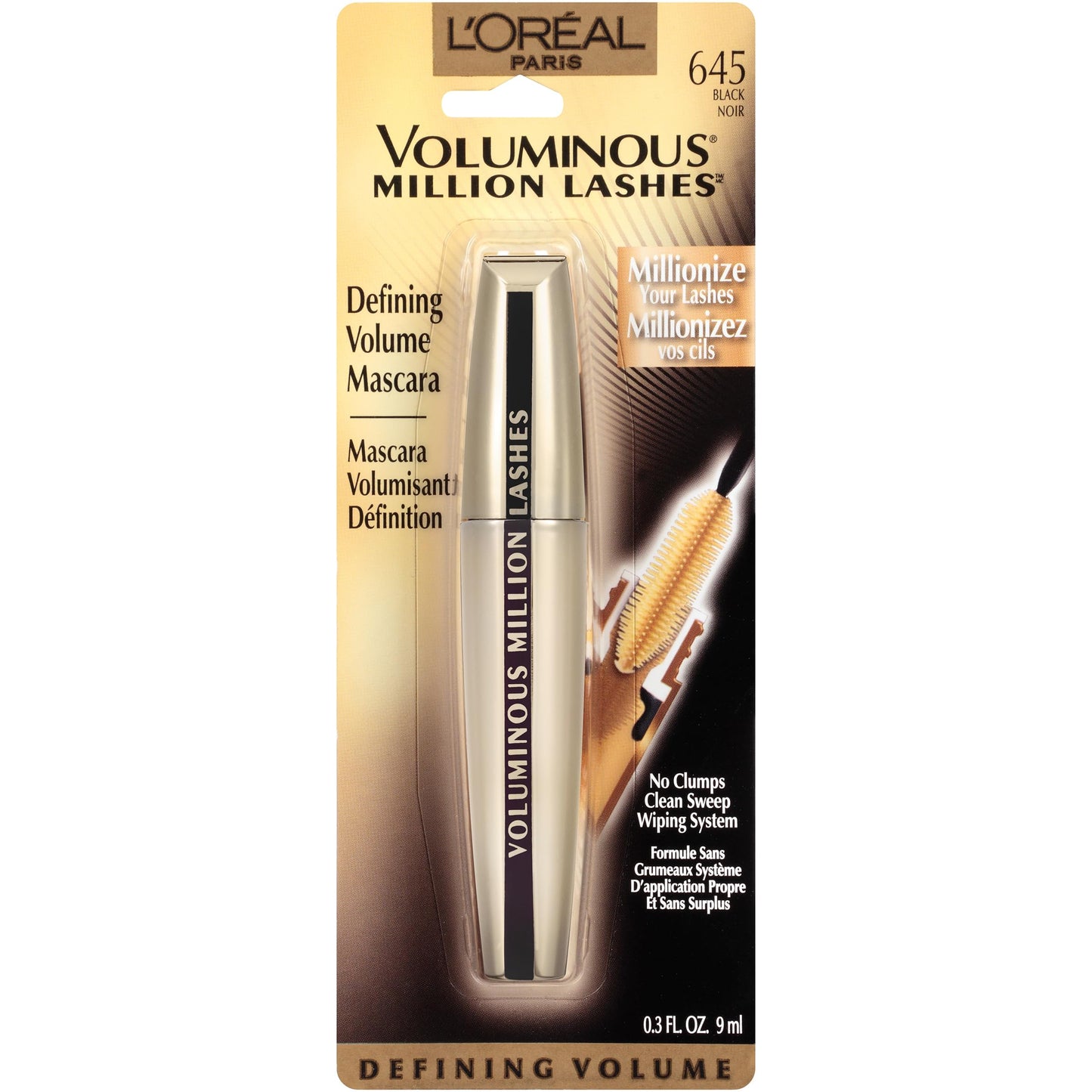 L’Oreal Paris Makeup Voluminous Million Lashes Mascara, Volumizing Collagen Infused Eye Makeup, Amplifying Mascara Brush, Washable, Black, 0.30 Fl