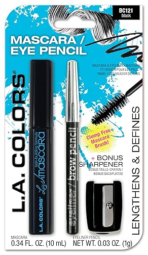 L.A. COLORS Mascara, Eyeliner Pencil & Sharpener, Black, CBC121
