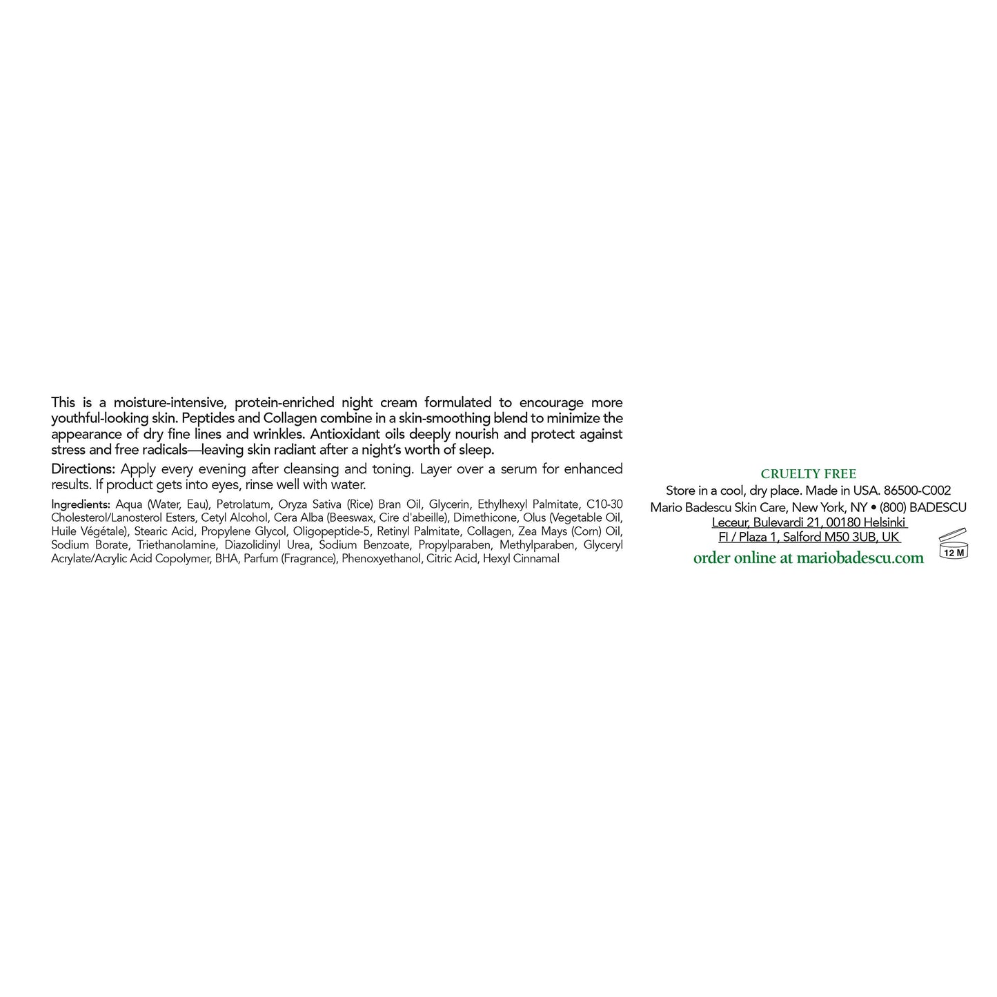 Mario Badescu Protein Night Cream for Dry and Sensitive Skin, Anti Aging Face Cream with Peptides, Collagen & Vitamins A & E, Reduces Wrinkles, Face