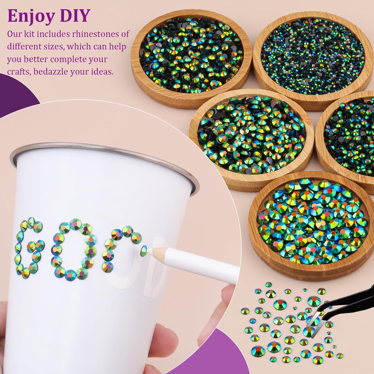 Resin Jelly Rhinestones for Crafting with B7000 Jewelry Glue, 1 Box Emerald Black AB Flatback Crystals with 2Pcs 10ml Glue, Bedazzling Non Hotfix Gems Beauty and Personal Care TINKRSTUFF