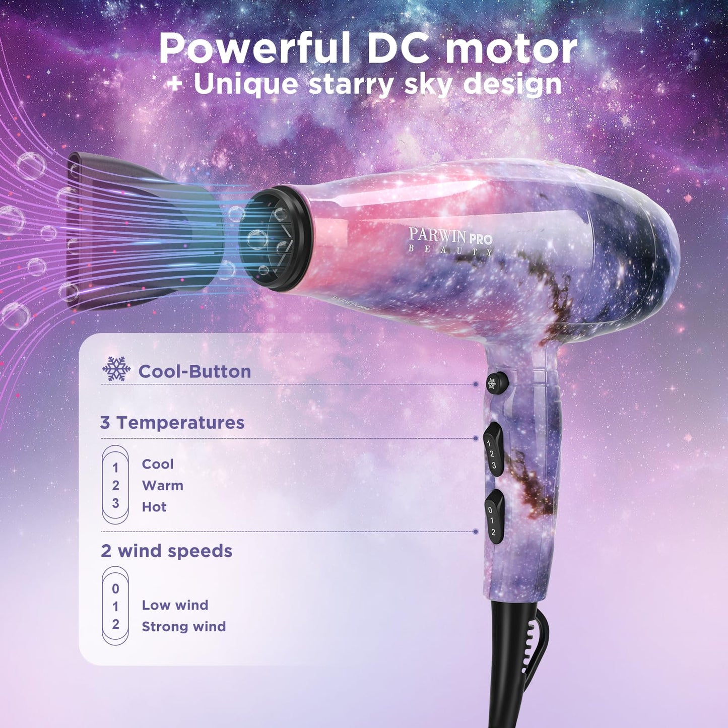 3 in 1 1875W Hair Dryer Straightening Curling Iron, PARWIN PRO BEAUTY Hair Styling Set, Ion Hair Dryer, Flat Iron Hair Straightener, Cone Curling