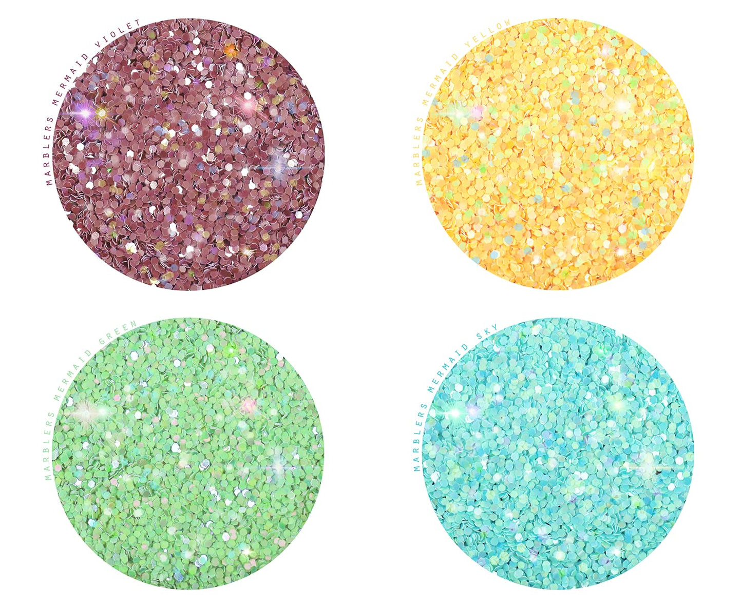 MARBLERS Holographic Glitter [Mermaid 8 Color Set] 4oz (112g) | Chunky | Non-Toxic, Vegan, Cruelty-Free | Face, Body, Eyeshadow, Hair, Party Makeup |