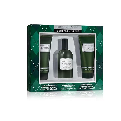 Geoffrey Beene Grey Flannel 3Pcset EDT SPR 4.0 M + 3.4 A/S + 3.4 S/Gel (Clean)