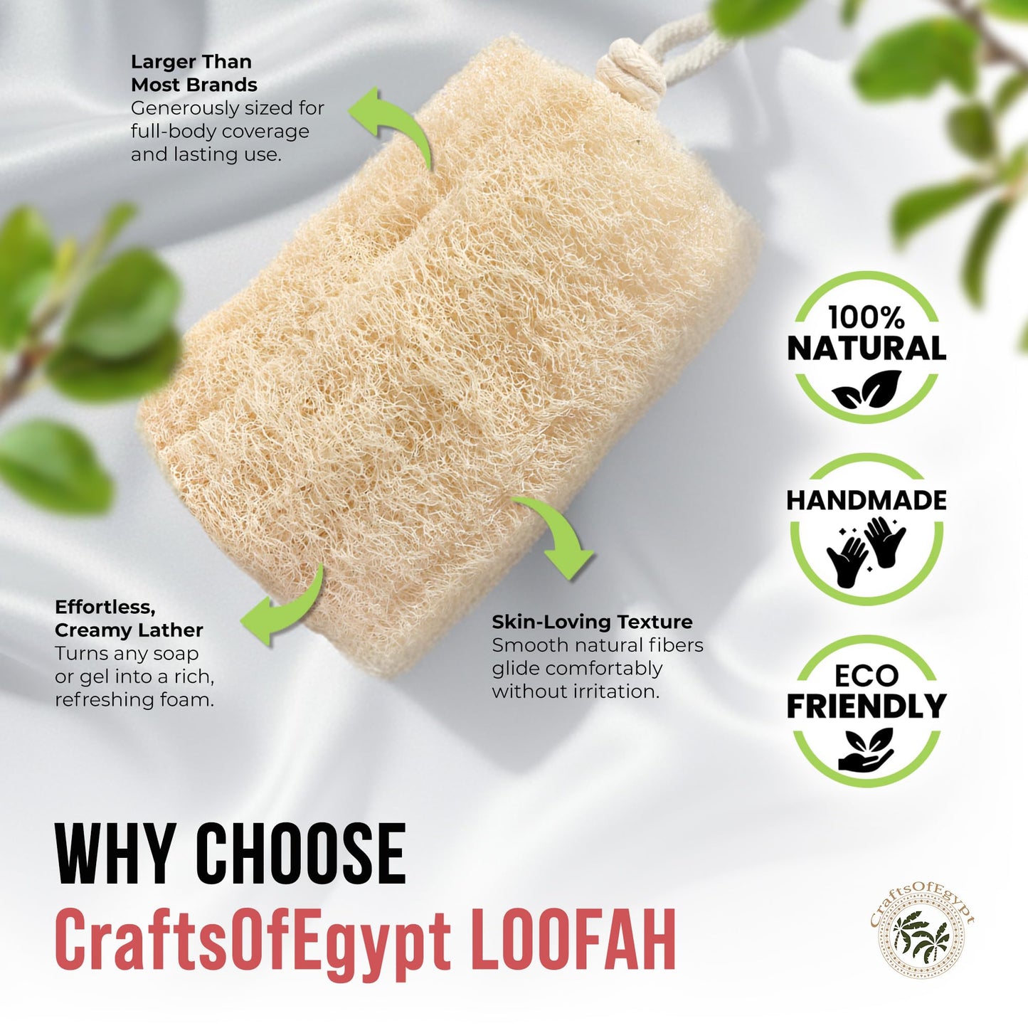 CraftsOfEgypt Natural Loofah Sponge - Egyptian Luffa Body Scrubber Pack of 3 for Men & Women, Natural Bath & Shower Loofah Exfoliator, All Natural