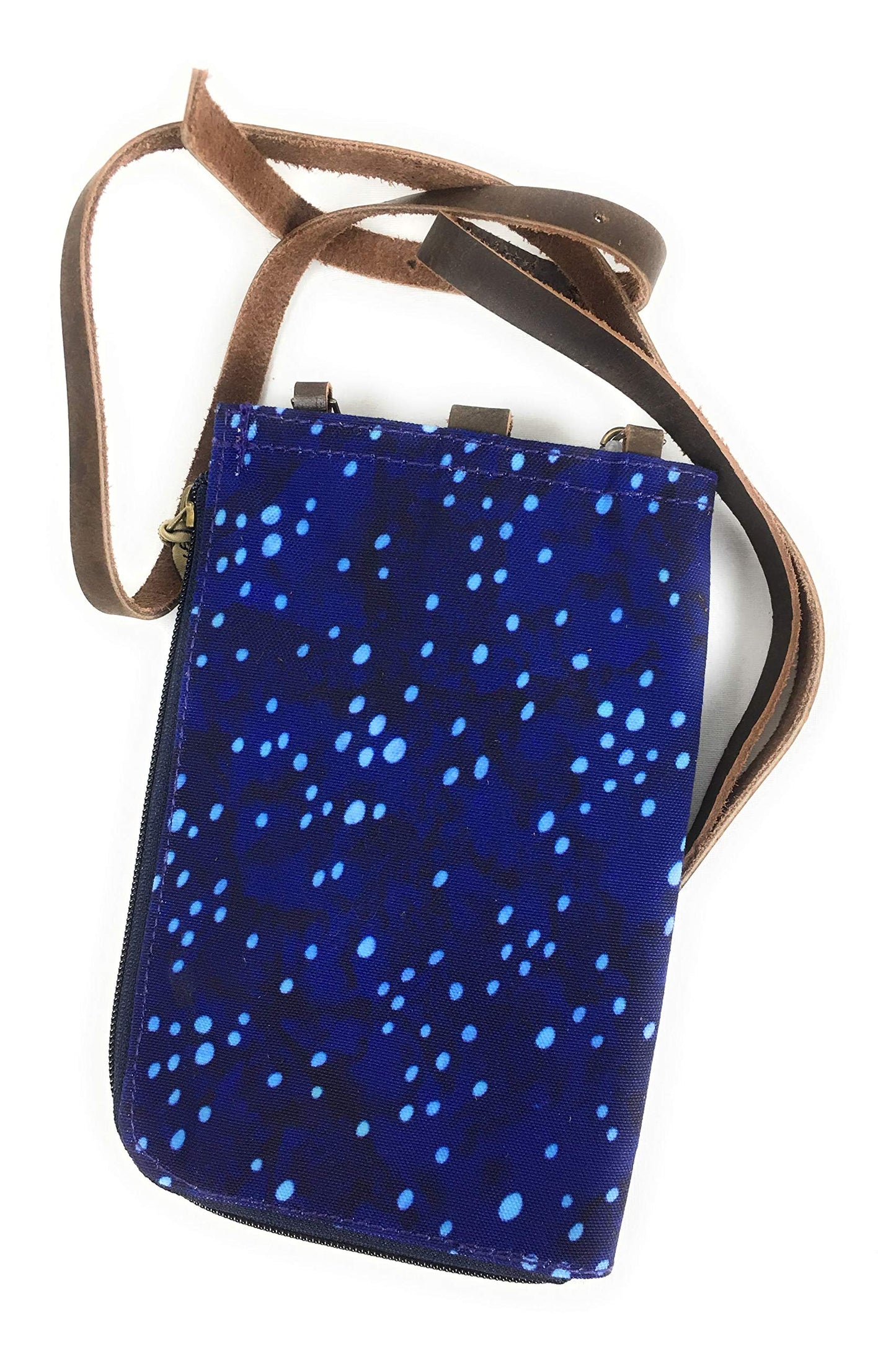 Laurel Burch Crossbody Cell Phone Purse - Women Cotton Canvas Multicolor Handbag with Genuine Leather Adjustable Strap (F. Pup & Butterflies)