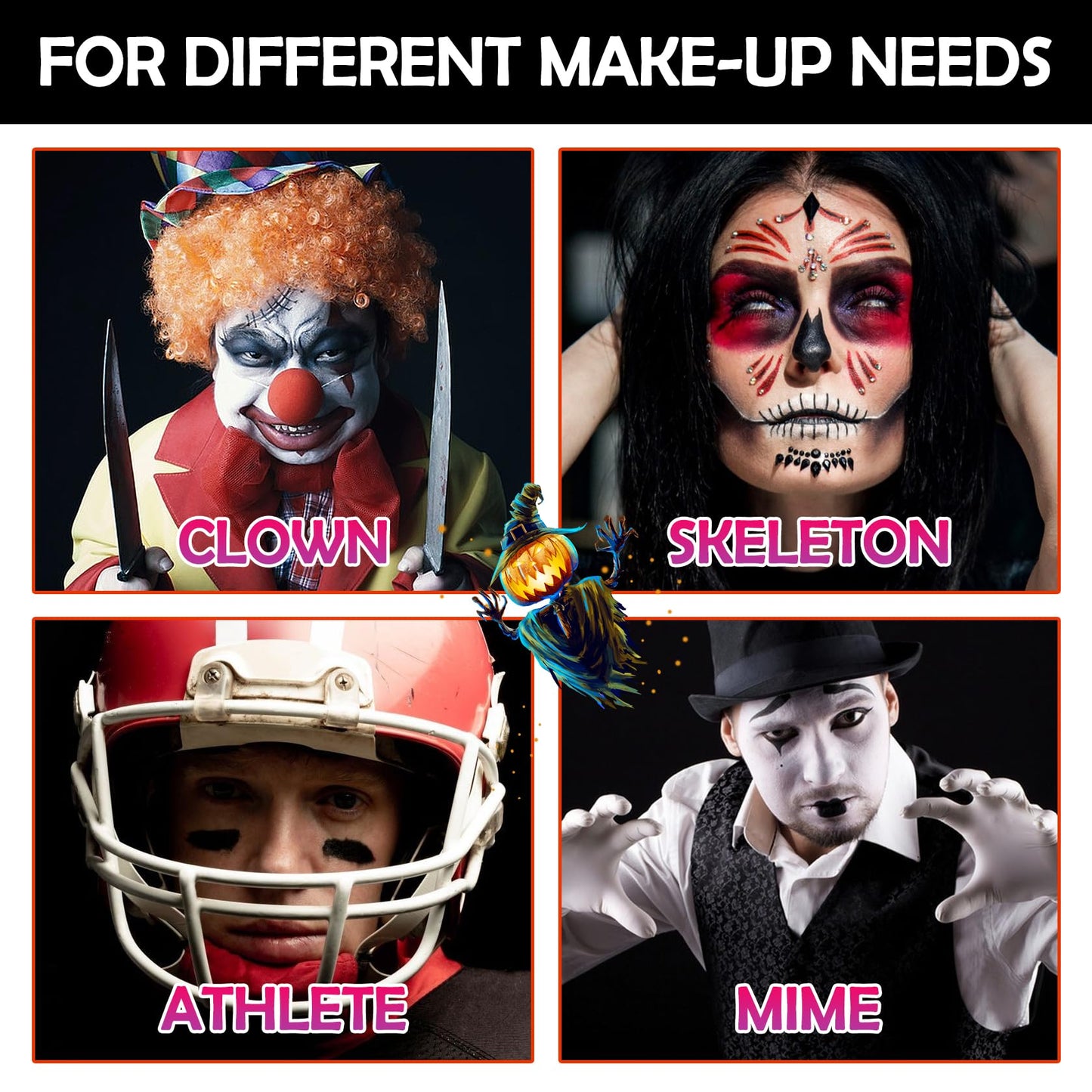 Black White Red Halloween Face Body Paint Kit,Clown Wheel Face Contour SFX Makeup Palette,Professional Waterproof Clown Face Painting Makeup Kit