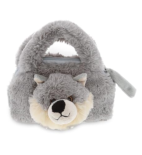 DolliBu Gray Wolf Plush Handbag - Super Soft Plush Stuffed Animal Purse for Children's Accessories, Kids Hand Bag Toy Purse, Pretend Play, Fluffy…