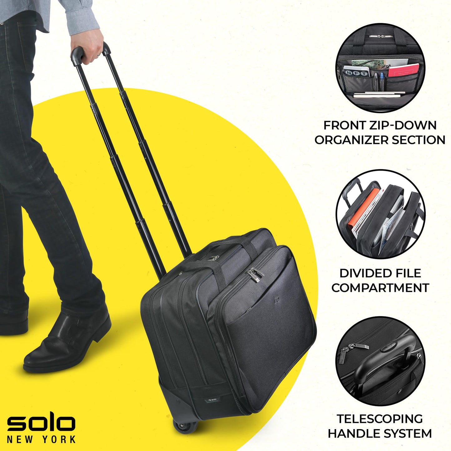 Solo New York Rolling Catalog Case with Wheels - Roller Laptop Bag, Wheeled Briefcase for Women & Men, Carry On Size for Travel, Fits 17.3" Computer
