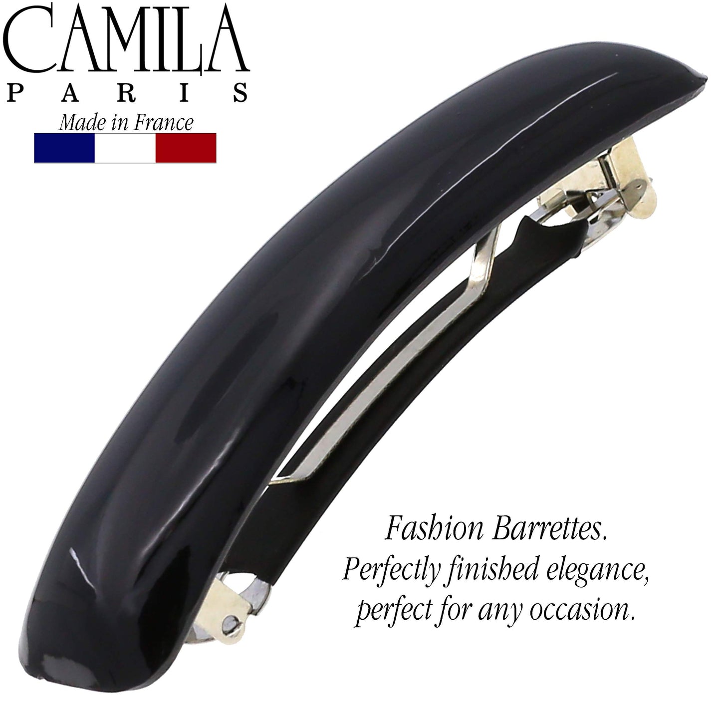 Camila Paris CP3019 French Hair Barrette Clip for Girls, Black, Rubberized Metal Clasp Strong Hold Grip Hair Clips for Women, No Slip Durable